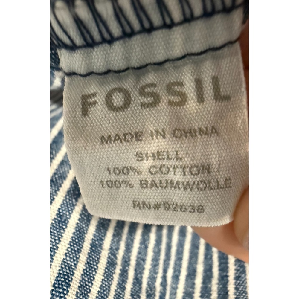 Vtg Y2K Fossil Babydoll Dress Women Sz M/L Blue White Striped Sleeveless Smocked - Picture 4 of 6